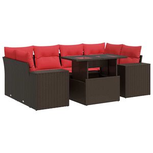 vidaXL 7 Piece Garden Sofa Set with Cushions Brown Poly Rattan