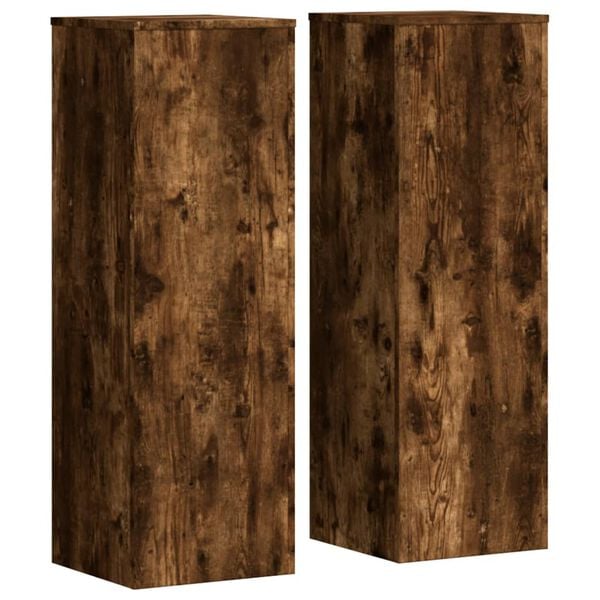 vidaXL Plant Stands 2 pcs Smoked Oak 33x33x100 cm Engineered Wood