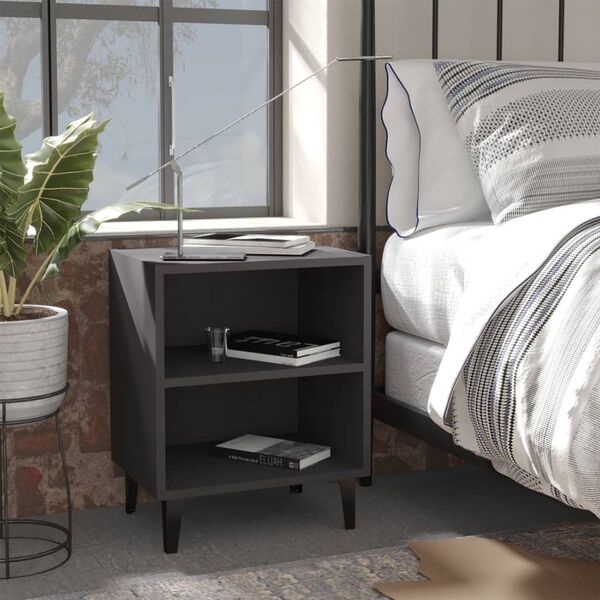 vidaXL Bed Cabinet with Metal Legs Grey 40x30x50 cm