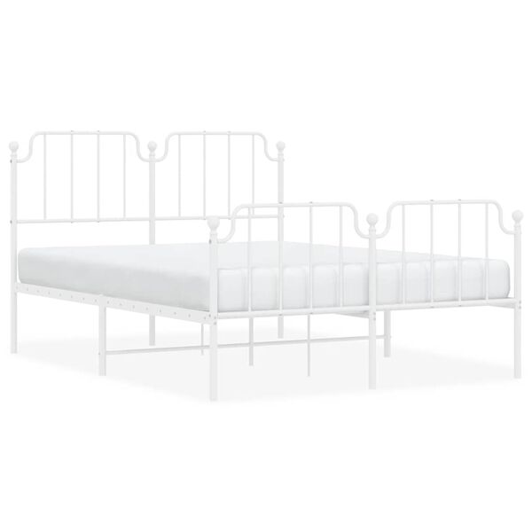 vidaXL Metal Bed Frame without Mattress with Footboard White 150x200cm