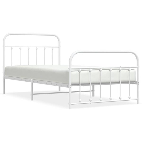 vidaXL Metal Bed Frame without Mattress with Footboard White 107x203cm