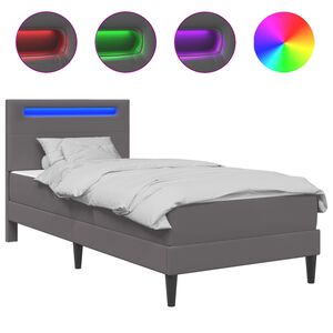 vidaXL Bed Frame with LED Strip Lights Grey 90 x 190 cm Faux Leather