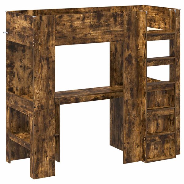 vidaXL Loft Bed Frame with Desk Smoked Oak 75 x 190 cm Engineered Wood