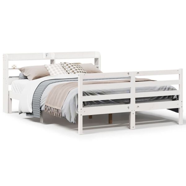 vidaXL Bed Frame with Headboard without Mattress White 140x190 cm