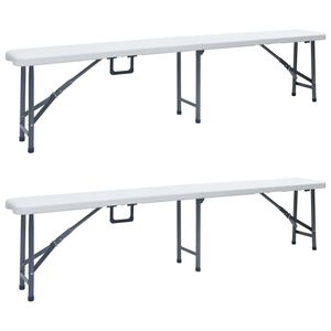 vidaXL Folding Garden Benches 2 pcs 180 cm HDPE White