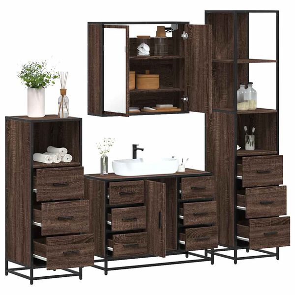 vidaXL 4&nbsp;Piece Bathroom Furniture Set&nbsp;Brown Oak Engineered Wood