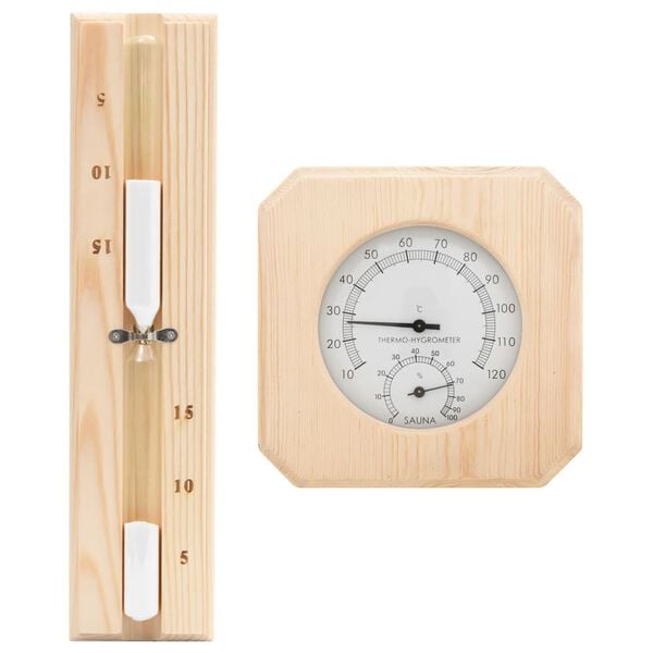 vidaXL 2 in 1 Sauna Hygrothermograph and Sand Timer Set Solid Wood Pine