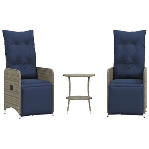 vidaXL Reclining Garden Chairs 2 pcs with Table Grey Poly Rattan