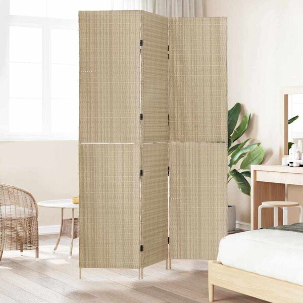 vidaXL Room Divider Folding Manual Beige 146 x 200 cm Poly Rattan