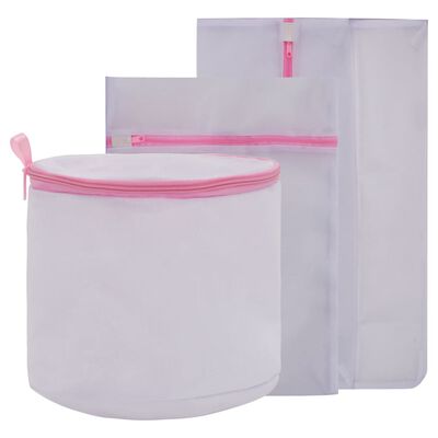 vidaXL 3 Piece Mesh Laundry Bag Set White and Pink