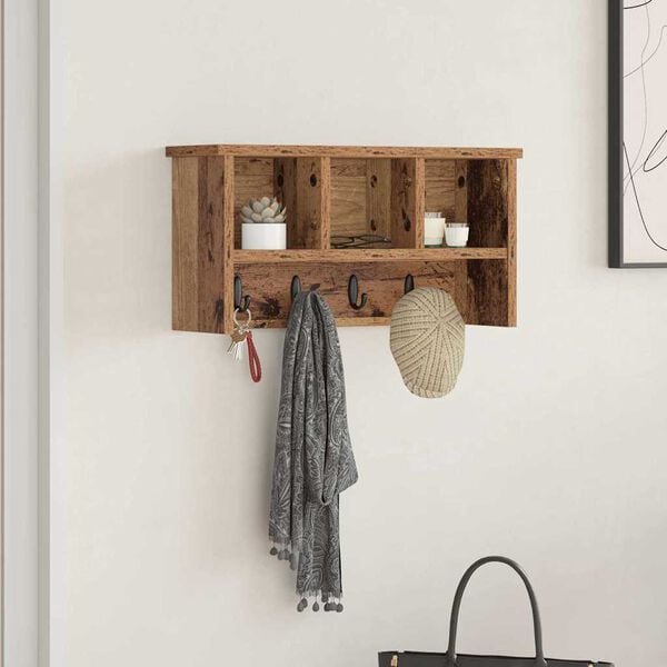 vidaXL Wall-Mounted Coat Rack Old wood 50 x 16 x 26 cm Engineered wood