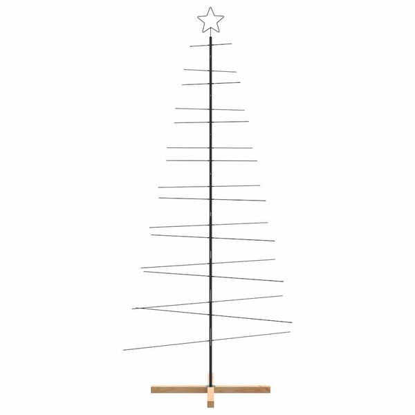 vidaXL Metal Christmas Tree with Wooden Base Black 210 cm