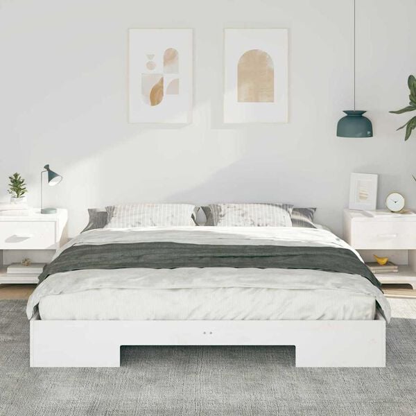 vidaXL Floor Bed Frame with Storage White 200 x 200 cm Solid pine wood