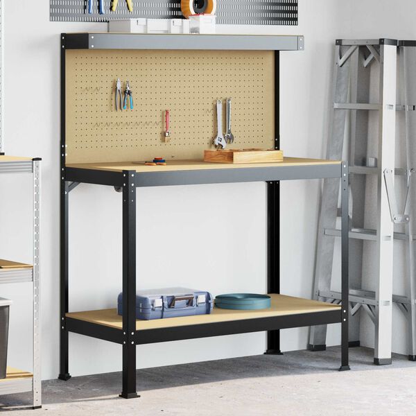 vidaXL Work Benches with Shelf Black 114 x 54 x 145 cm Engineered Wood
