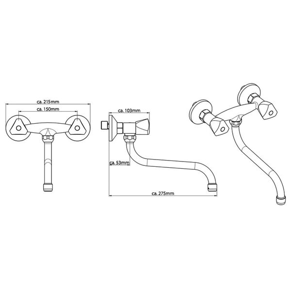 SCH&Uuml;TTE 2-Handle Wall Sink Mixer CESTI Chrome