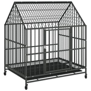 vidaXL Dog Cage with Wheels Black Galvanised Steel