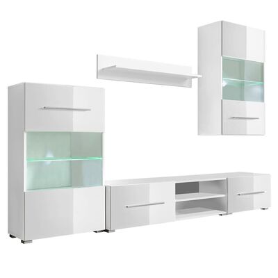 vidaXL Five Piece Wall Display Cabinet TV Unit with LED Lighting White
