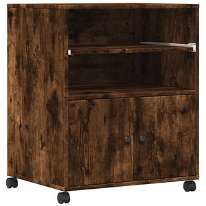 vidaXL Printer Stand with Wheels Smoked Oak 60x48x74 cm