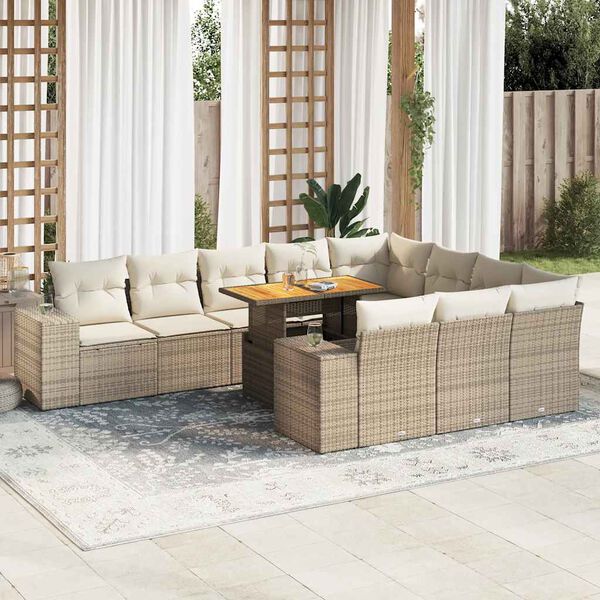 vidaXL 10 Piece Garden Sofa Set with Cushions Beige Poly Rattan Acacia