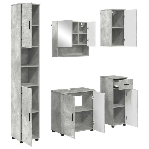 vidaXL Bathroom Furniture Set with Drawer 5 pcs Concrete Grey
