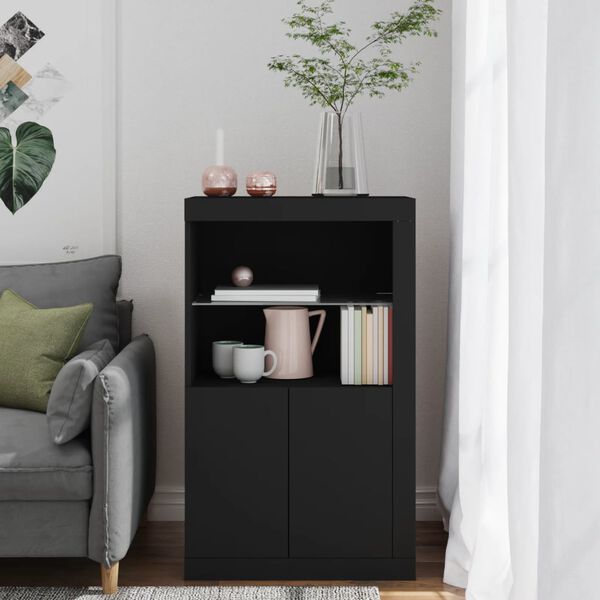 vidaXL Side Cabinet with LED Lights Black Engineered Wood