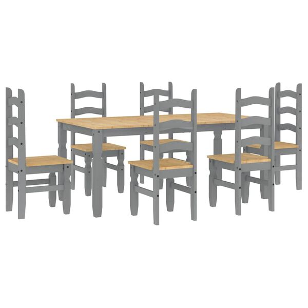 vidaXL 7 Piece Dining Set Panama Grey Solid Wood Pine