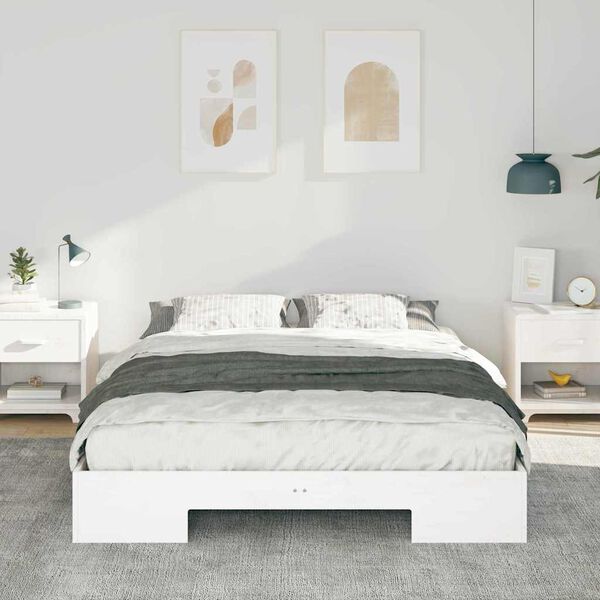 vidaXL Floor Bed Frame with Storage White 140 x 200 cm Solid pine wood