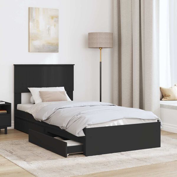 vidaXL Storage Bed with Headboard Black 90 x 190 cm Engineered Wood
