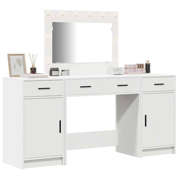 vidaXL Dressing Table with Mirror Lights 3 pcs White Engineered Wood