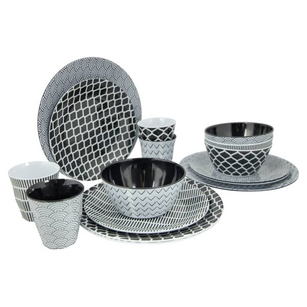Bo-Camp 16 Piece Tableware Mix & Match Melamine Black and White