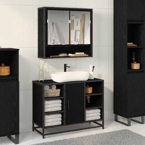 vidaXL Bathroom Cabinet Black Oak 80 x 33 x 60 cm Engineered Wood