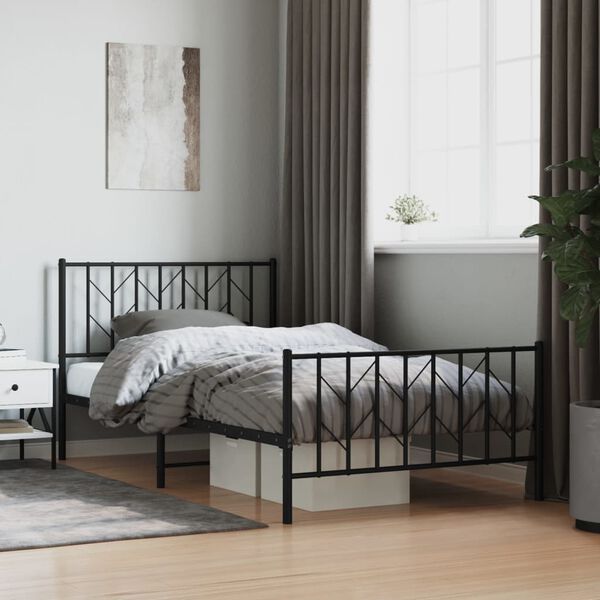 vidaXL Metal Bed Frame without Mattress with Footboard Black 107x203cm