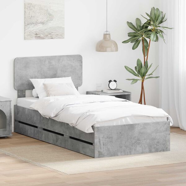 vidaXL Bed Frame Concrete Grey 100 x 200 cm Engineered Wood