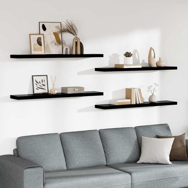 vidaXL Floating Wall Shelves 4 pcs High Gloss Black 120x23.5x3.8 cm MDF