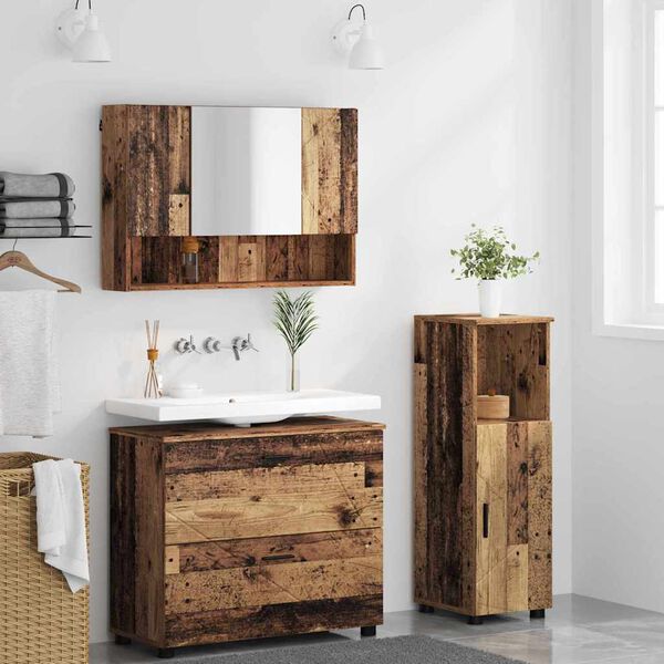 vidaXL Bathroom Furniture Set 3 pcs Old Wood Engineered Wood and Metal