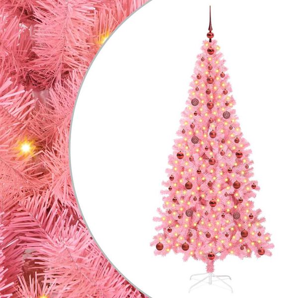 vidaXL Christmas Tree with 300 LEDs with Stand Pink 210 cm PVC