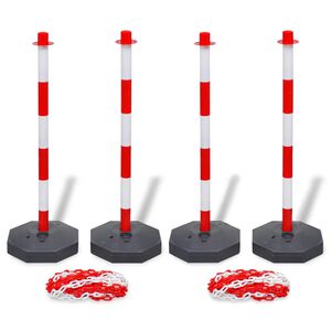 vidaXL Set of 4 Chain Posts and 2 Plastic Chians of 10 m Each