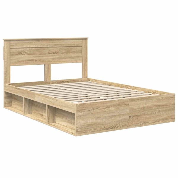 vidaXL Bed Frame with Headboard Sonoma 140 x 190 cm Solid Pine Wood