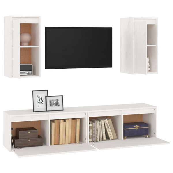 vidaXL TV Cabinets 4 pcs White Solid Wood Pine