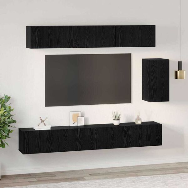vidaXL TV Cabinet Set with Drawer 6 pcs Black Oak Engineered Wood