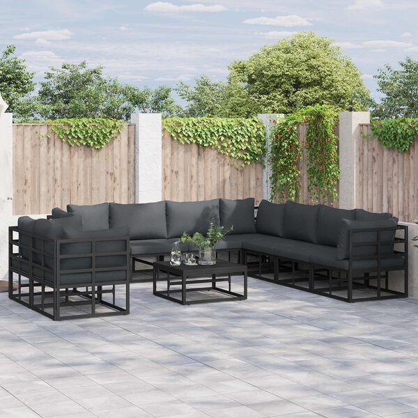 vidaXL Garden Sofa Set with Cushion 10 pcs Black Aluminium