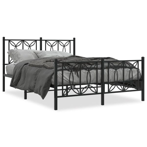 vidaXL Metal Bed Frame without Mattress with Footboard Black 135x190cm