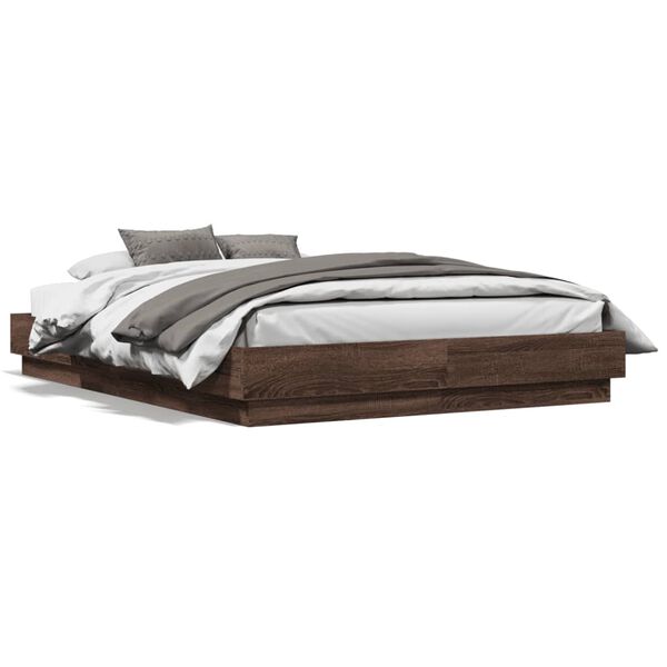 vidaXL Bed Frame with LED without Mattress Brown Oak 120x190 cm Small Double