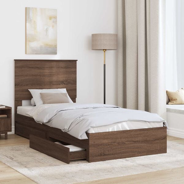 vidaXL Storage Bed with Drawer Brown Oak 90 x 190 cm Engineered Wood