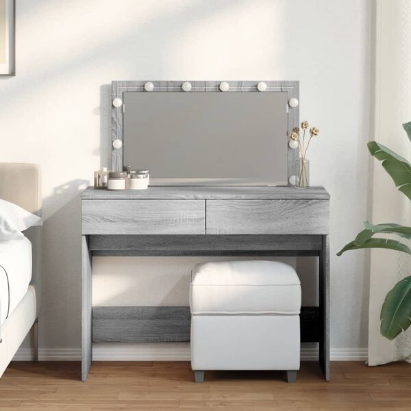 vidaXL Dressing Table with LED Grey Sonoma 100x40x120 cm