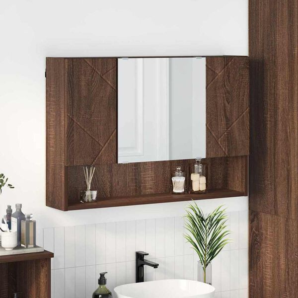 vidaXL Mirror Cabinet Brown Oak 80 x 17 x 55 cm Engineered Wood