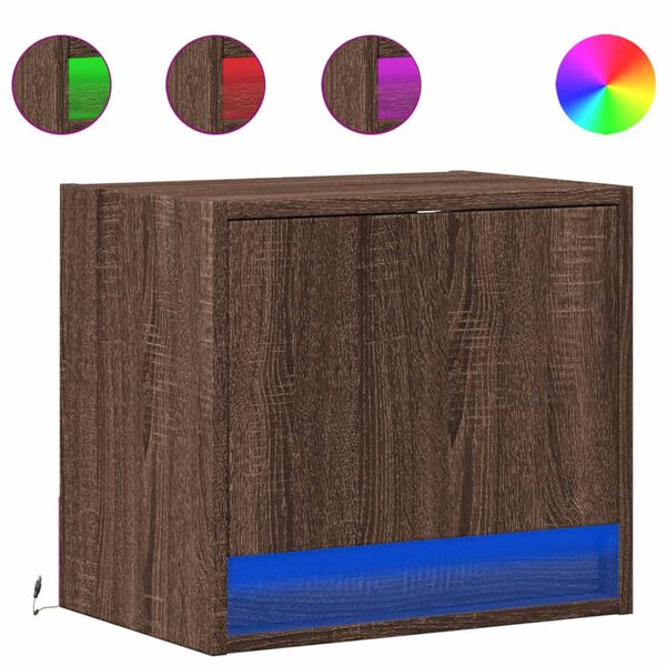 vidaXL Wall-mounted Bedside Cabinet with LED Lights Brown Oak