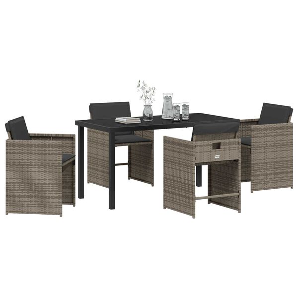 vidaXL Garden Dining Set with Cushion 5 pcs Grey Poly Rattan