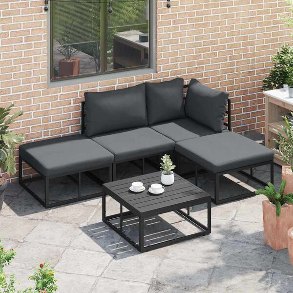 vidaXL Garden Sofa Set with Cushion 4 pcs Black Aluminium