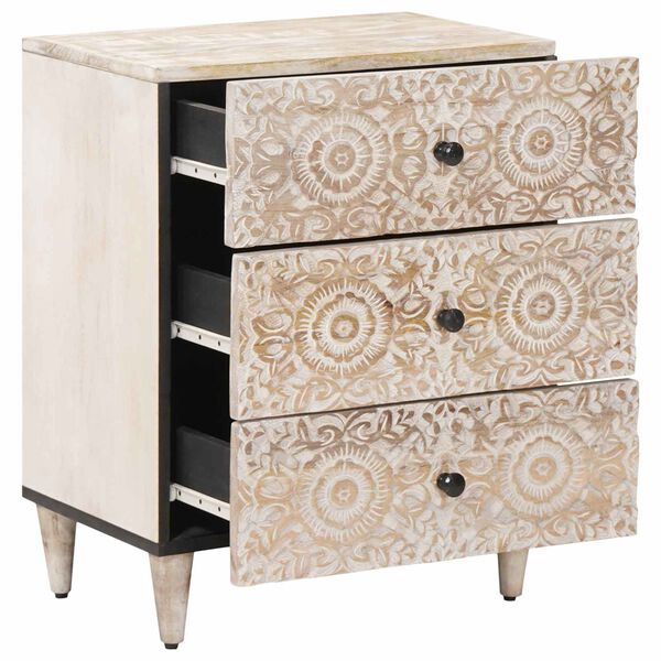 vidaXL Bed cabinet with Drawer White 50 x 33 x 60 cm Solid Mango Wood